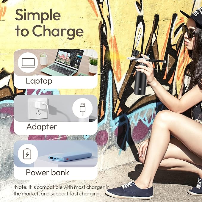Airbrush Kit with Compressor 30PSI Portable Airbrush Gun Rechargeable Handheld Cordless Air Brush for Nails Art, Painting, Cake Decor, Cookie, Mode, Makeup, Barber (Black)