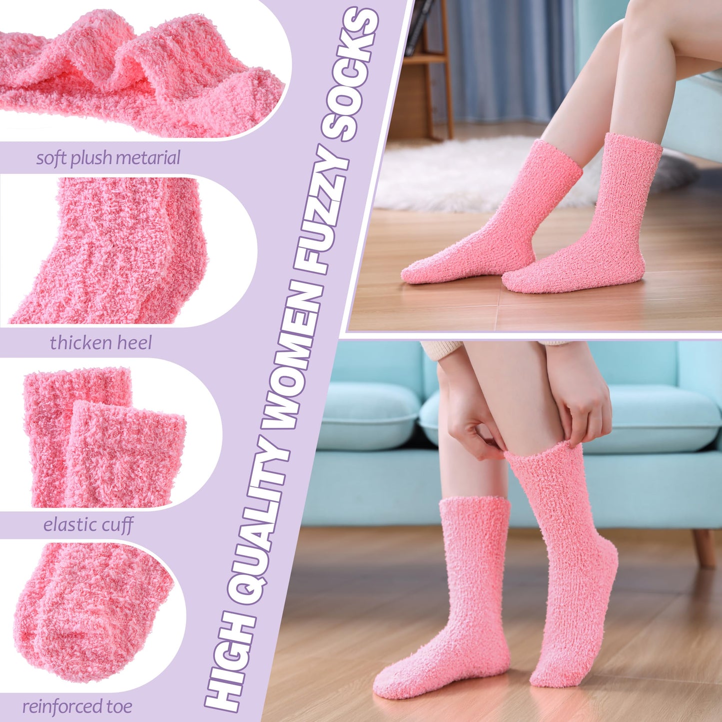 NOCIN COLOR Womens Fuzzy Socks Cozy Fluffy Slipper Soft Winter Warm Home Sleeping Christmas Socks （5 Pairs Candy Colors）