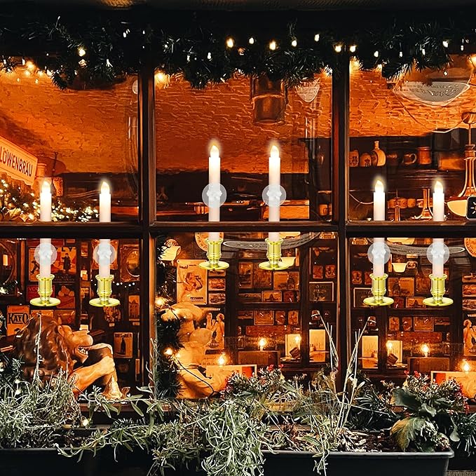 YAUNGEL Window Candles, 20 Pack LED Battery Operated Christmas Candles for Windows with Remote Timer Electric Candle Lights with Removable Candle Holders Suction Cups for Christmas Decorations, Gold