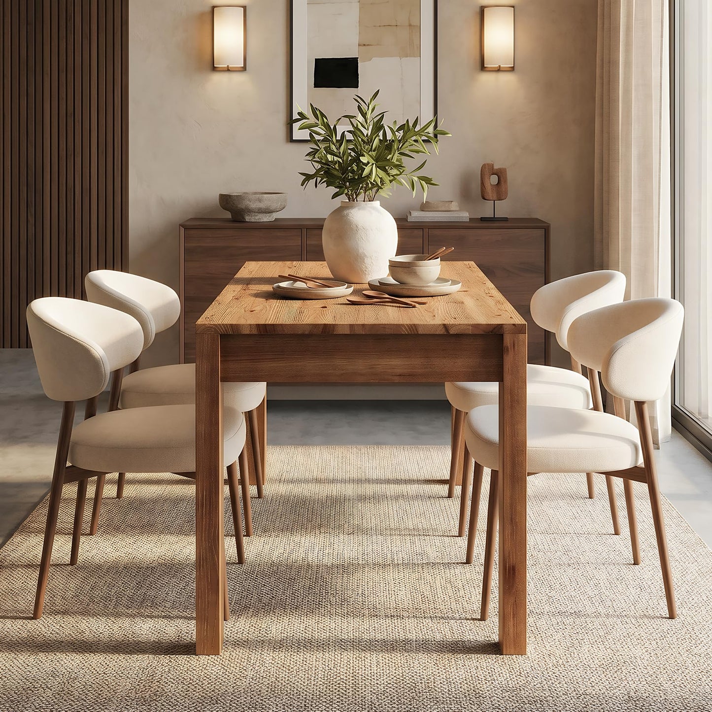 LITTLE TREE 55.12" Solid Wood Rectangular Dining Table, 30.71" Height Farmhouse Kitchen Table with Thick Legs for 4-6 People, Warm Rustic Brown(Table Only)