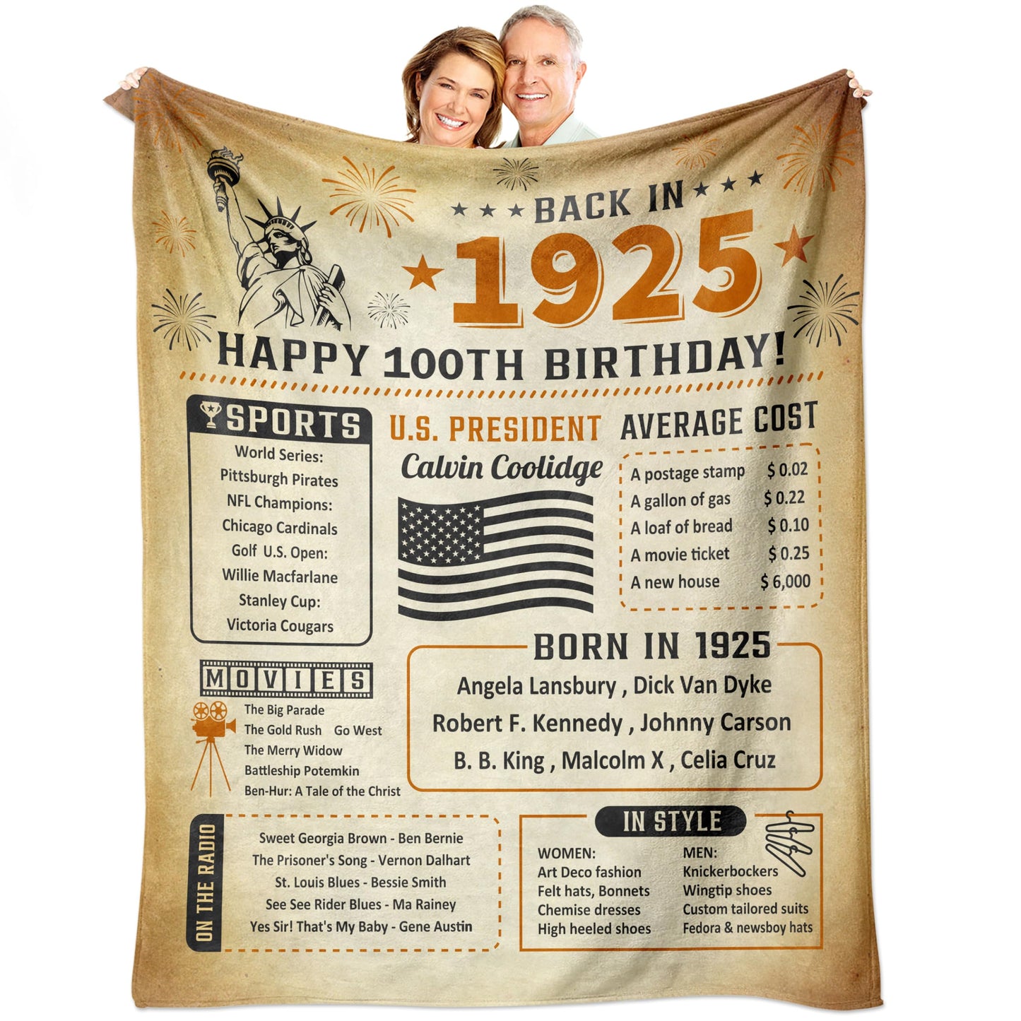 100th Birthday Decorations for Women or Men, 100th Birthday Gifts for Women Men, 100th Birthday Party Supplies, Gifts for 100 Year Old Woman Man Grandma Grandpa Dad Mom Throw Blanket 60x50 Inch