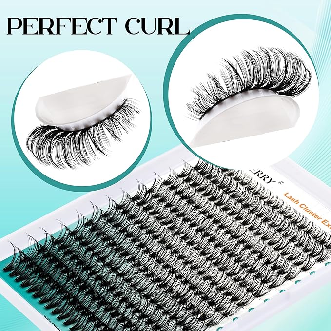 GEMERRY Fluffy Lash Extension Kit Thick Lash Clusters Kit Eyelash Clusters 280Pcs D Curl Eyelash Extension Kit With Lash Bond and Seal, Lash Tweezers, DIY Lash Extension(80P+100P-10-18mm)