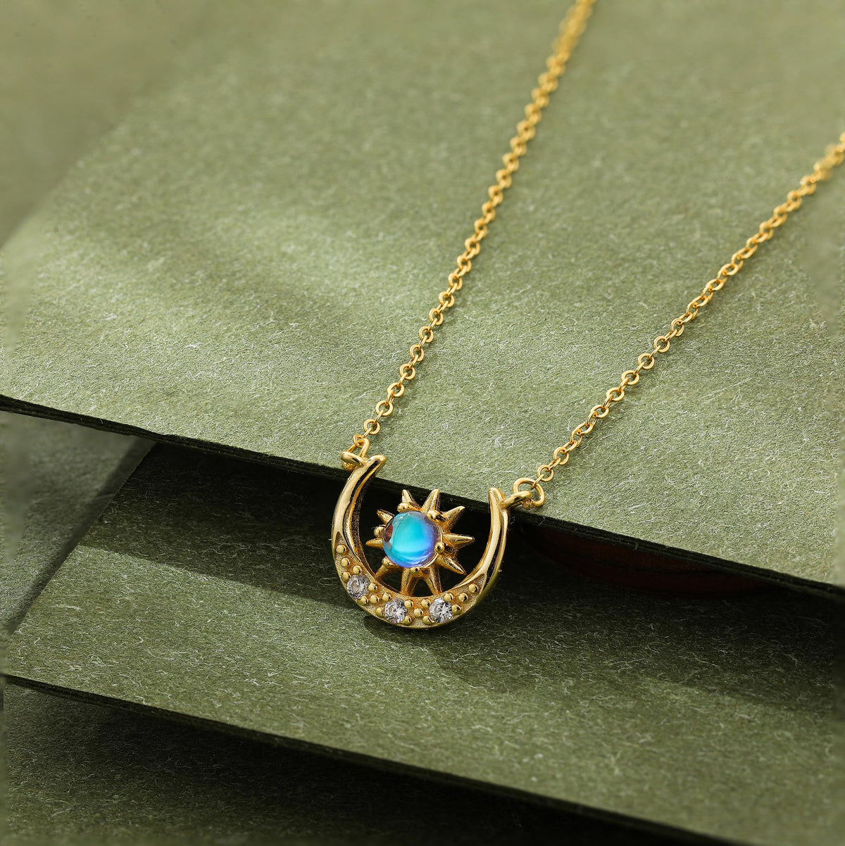SLOONG 925 Sterling Silver Blue Sandstone Moon Star Phase Necklace 18K Gold Plated Necklace Birthday Gift for Women Girlfriend