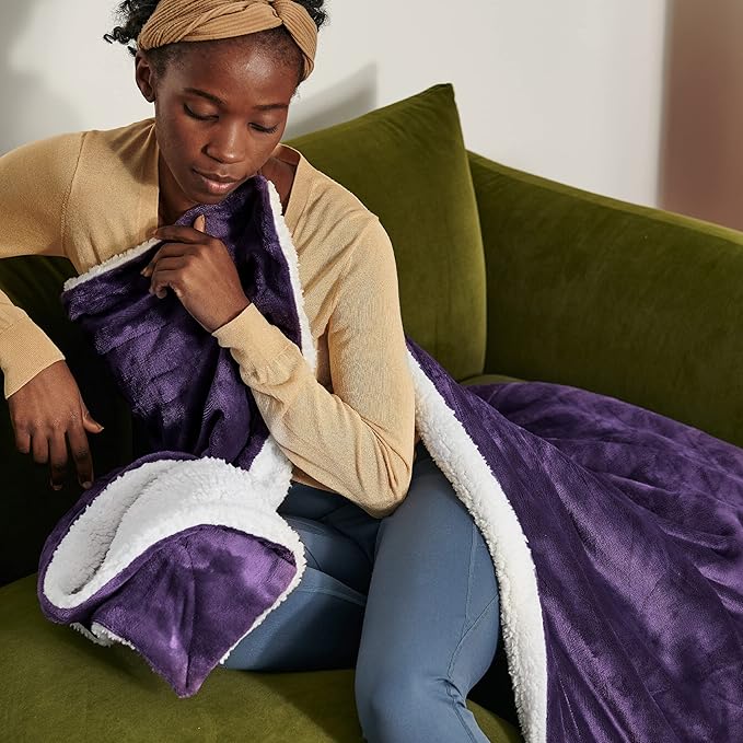Bedsure GentleSoft Sherpa Fleece Blankets Queen Size for Bed - Thick and Warm Throw Gifts for Women and Girls, Soft Fuzzy Plush Queen Christmas Blanket for Winter, Non-Heated, Purple, 90x90 Inches