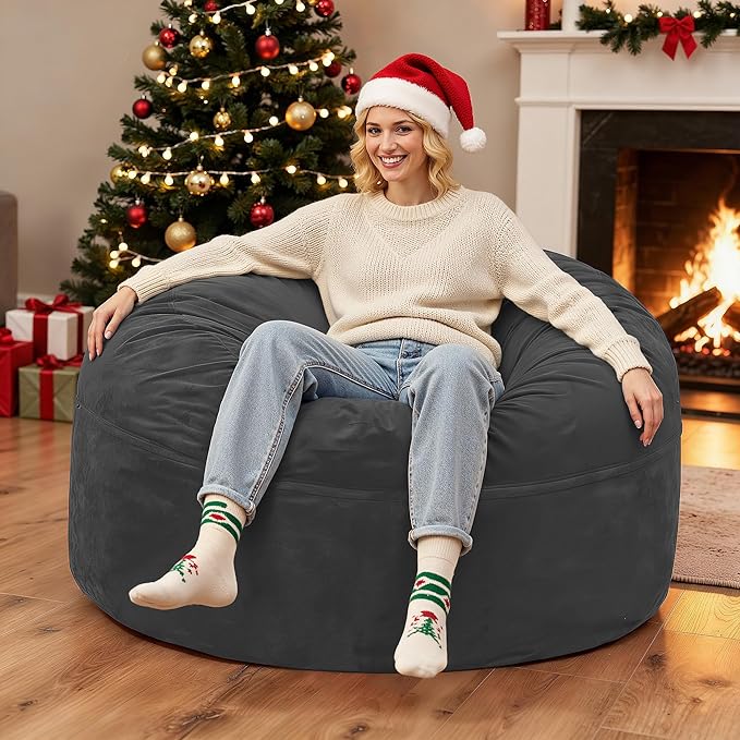 HABUTWAY Bean Bag Chair 3Ft Luxurious Velvet Ultra Soft Fur with High Rebound Memory Foam Bean Bag Chairs for Adults Plush Lazy Sofa with Fluffy Sponge 3' (Grey)