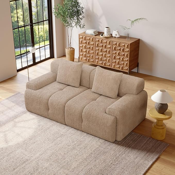 73" Modern Modular Sectional Sofa, 2 Seater Convertible Chenille Cloud Couch Sofa Set, Boneless Couches for Living Room with Ottoman, No Assembly Required, Brown