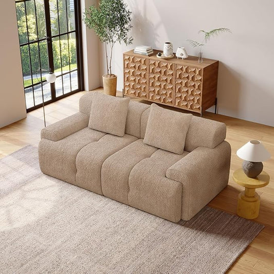 73" Modern Modular Sectional Sofa, 2 Seater Convertible Chenille Cloud Couch Sofa Set, Boneless Couches for Living Room with Ottoman, No Assembly Required, Brown