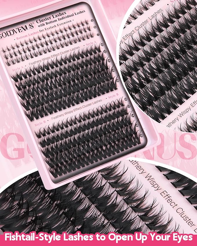 Wispy Eye Lash Clusters Kit Natural Cluster Eyelash Extensions Kit False Eyelash Clusters Fluffy DIY Individual Lash Extensions Kit C Curl