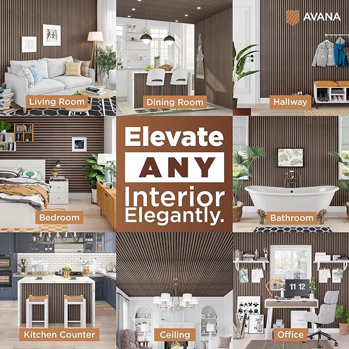 Avana Acoustic Wood Wall Panels – 94.4 X 12.6 Inch Walnut Acoustic Panels 4 PCs – Wall Panels For Interior Wall Decor For Homes, Offices, Studios – Sturdy And Durable Wood Panels For Wall
