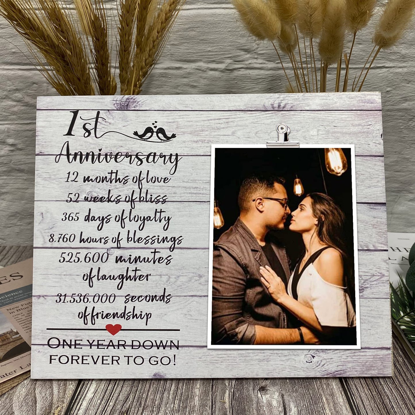 1 Year Anniversary Picture Frame Gifts for Couple, 1st Anniversary Frame for Her Him, One Year Anniversary Wedding Gifts for Wife Husband, First Year Anniversary Present for Girlfriend Boyfriend