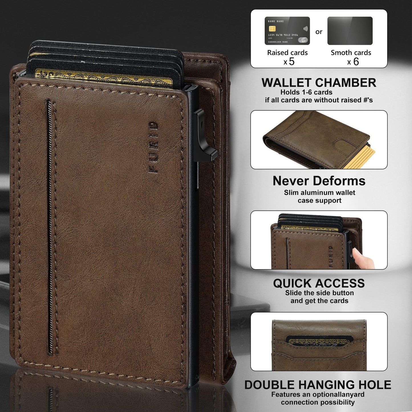 furid Card Wallet For Men Slim: Smart Rfid Minimalist Front Pocket Pop Up Wallet with ID Window - Gifts for Husband Father at Birthday Anniversary