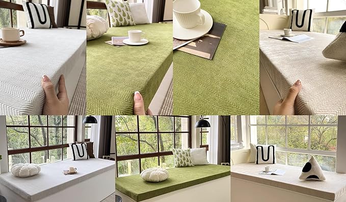 Custom Bay Window Sill Seat Cushion Weaving Texture Chenille Customized Bench Seating Foam Cushions Pad Set for Indoor Furniture, Mudroom Entryway, Dining Room Kitchen Breakfast Nook, Non Slip Bottom