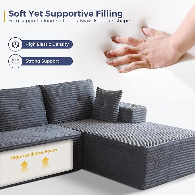 MAXYOYO 132" Giant U-Shaped Modular Sectional Couch, Modern Boneless Couch for Living Room, Sofa in A Box, Oversized Sofa Sleeper with Deep Seat, No Assembly Required, Dark Grey
