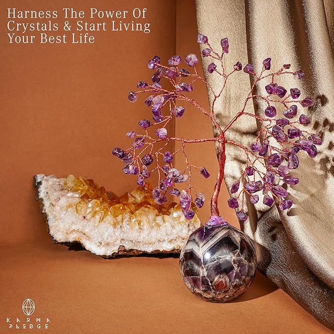 Amethyst Crystal Tree of Life Office Desk Decor, 7 Chakra Reiki Healing, Feng Shui Bonsai Home Decoration Tree for Positive Energy, Money, Good Luck, Yoga, Meditation, Spiritual Gifts for Women
