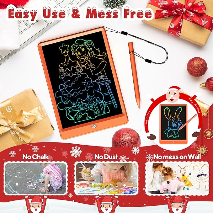 FLUESTON LCD Writing Tablet, Doodle Board Toys Gifts for 3-8 Year Old Girls Boys, 10 Inch Colorful Electronic Board Drawing Pad for Kids, Christmas Gifts for Toddler Educational Learning Travel,Orange