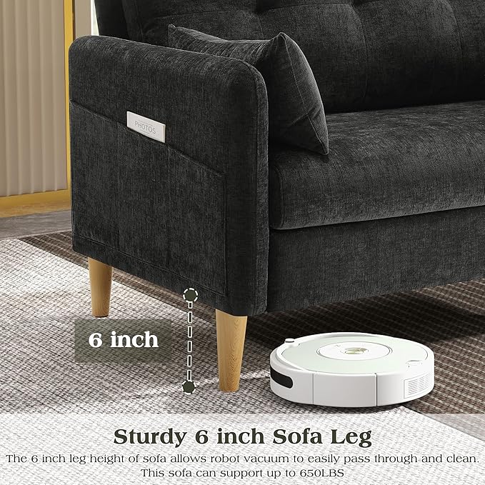 Hanherry Loveseat Sofa, 47” Small Couch for Living Room, Comfy Chenille Fabric Love Seat for Bedroom with Throw Pillow,Removable Cushion Cover,Couches for Small Space,Apartment,Dorm