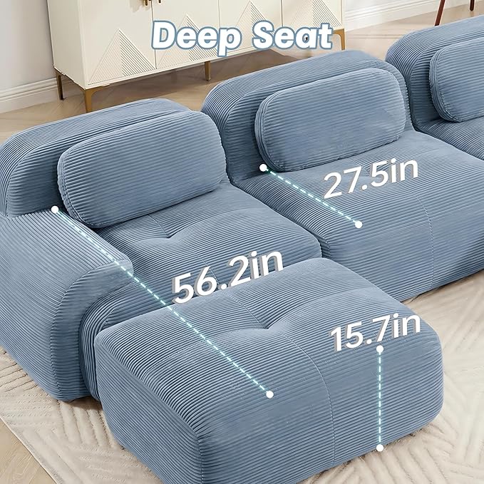 SoarFlash 81" Loveseat Sofa, Comfy Deep Seat, No Assembly, Sofa in a Box, Modern Small Couch with Plush Corduroy Fabric for Living Room, Bedroom, Apartment, Home Office, Blue