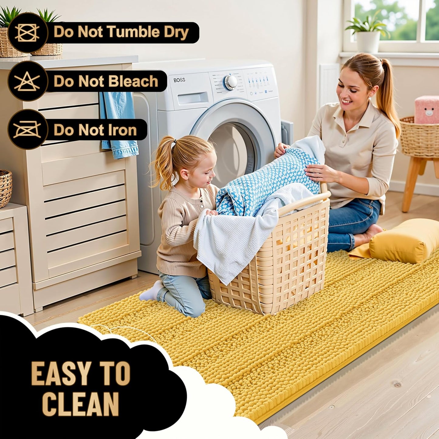 OLANLY Thick Bathroom Rugs 30x20, Extra Soft Absorbent Chenille Striped Bath Rugs, Rubber Backing, Machine Wash Dry, Bath Mats for Bathroom Floor, Tub and Shower, Home Decor Accessories, Yellow