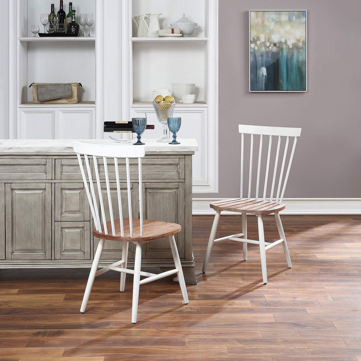 OSP Home Furnishings Eagle Ridge Traditional Windsor Style Solid Wood Dining Chairs 2-Pack, Cream