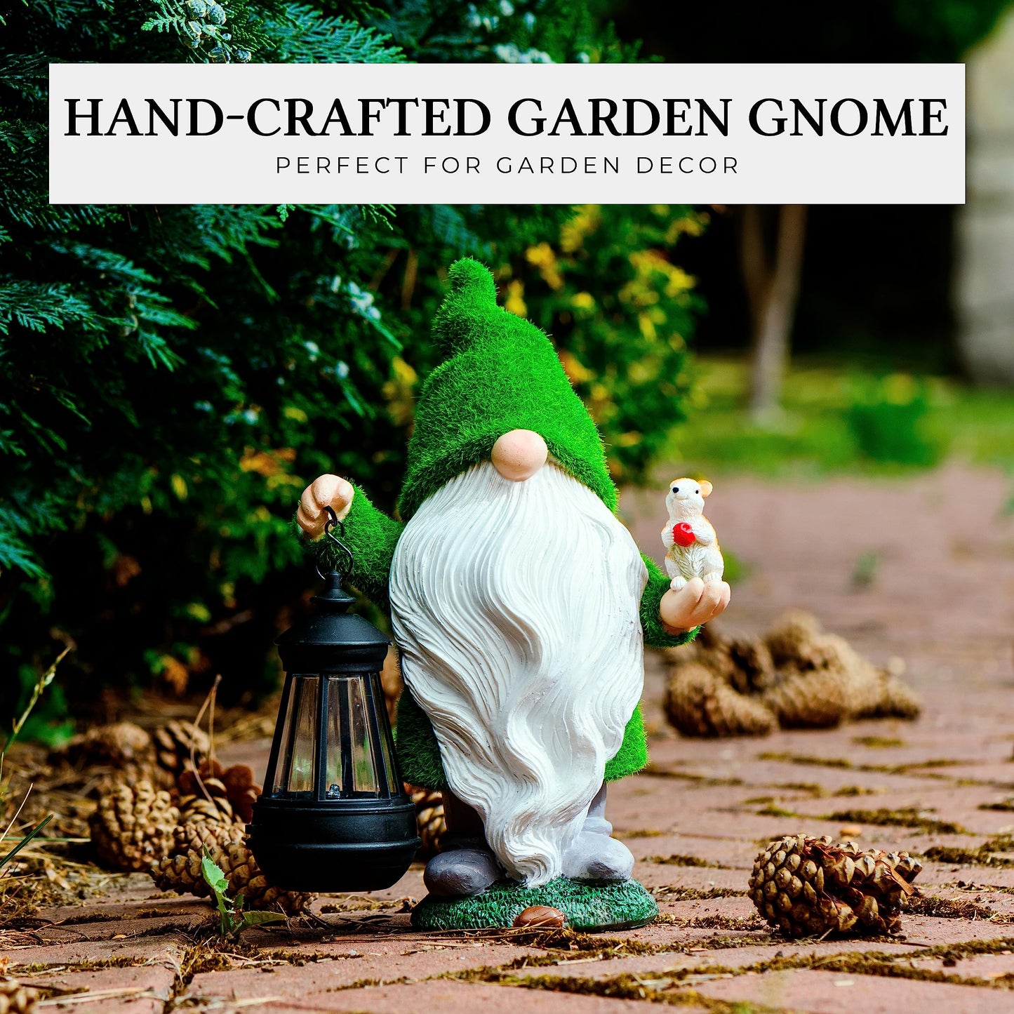 Redwix Garden Gnome with Squirrel 11.8'', Garden Statues Outdoor Clearance with Solar Lantern, Garden Gnomes Outdoor Funny for Yard and Patio Decor
