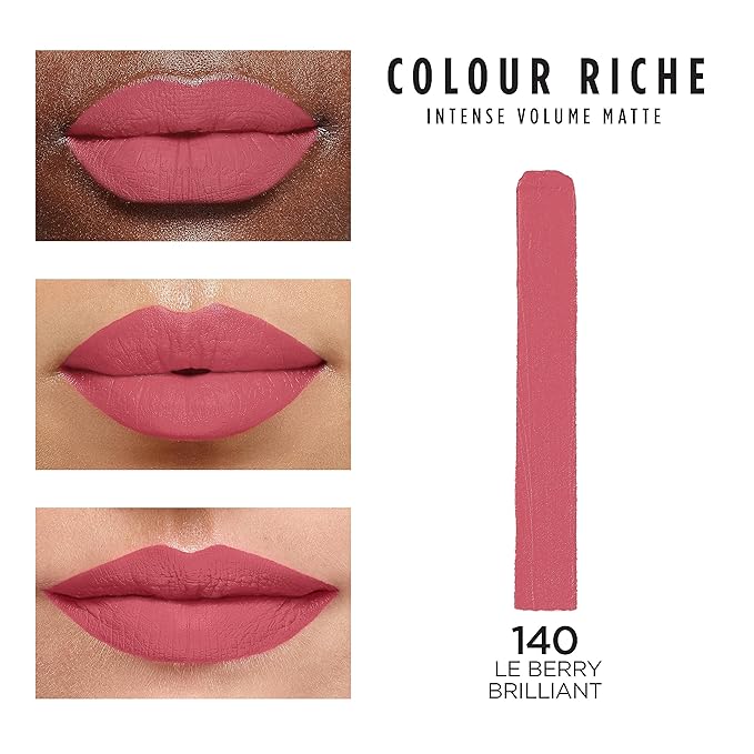 L'Oreal Paris Colour Riche Intense Volume Matte Lipstick, Lip Makeup Infused with Hyaluronic Acid for up to 16HR Wear, Le Berry Brilliant, 0.06 Oz