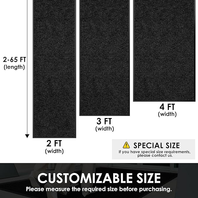 3′ x 8′ Front Door Mat Indoor Outdoor Entrance, Commercial Floor Mat Heavy Duty Dirt Trapper Entryway Doormat, Custom Size Non Slip Rubber Backing Welcome mat, Door Mat for High Traffic Area