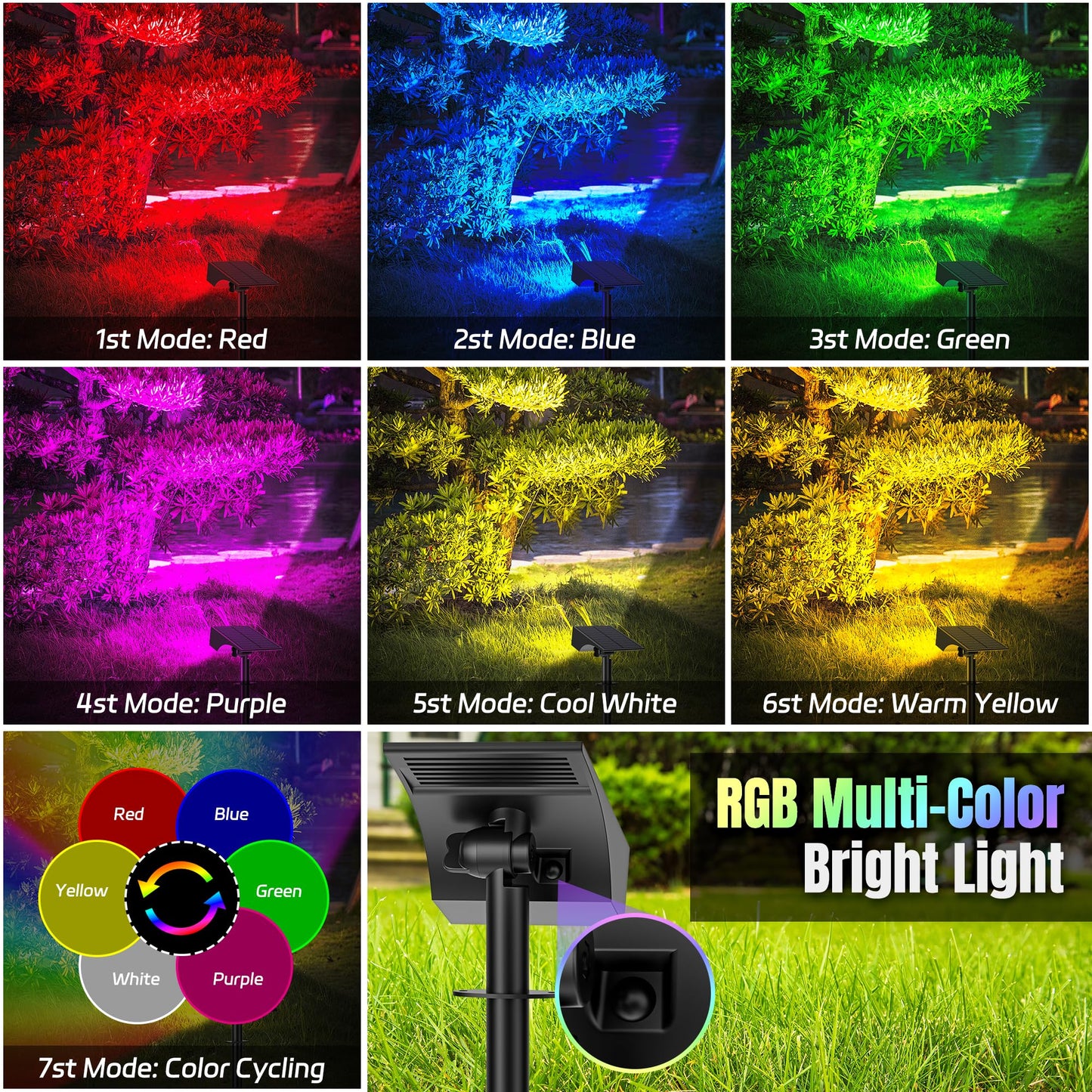 WENATY Solar Spot Lights Outdoor Color Changing, [7 Mode/12 Pack] Christmas Landscape Spotlights, Solar Lights Outdoor Waterproof,Led Powered Flood Light for Halloween Pathway Yard Garden Tree Walkway