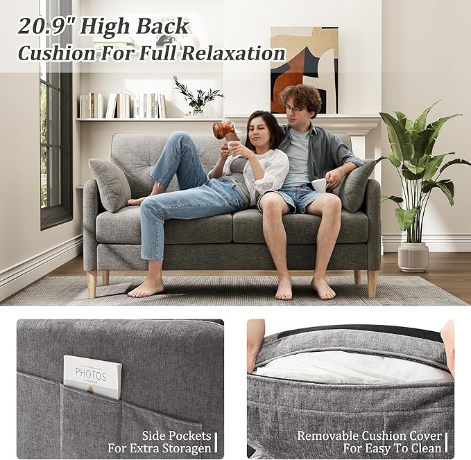 Hanherry Loveseat Sofa, 64.6" Small Couch for Living Room, Comfy Chenille Fabric Love Seat for Bedroom with Throw Pillow,Removable Cushion Cover,Couches for Small Space,Apartment,Dorm