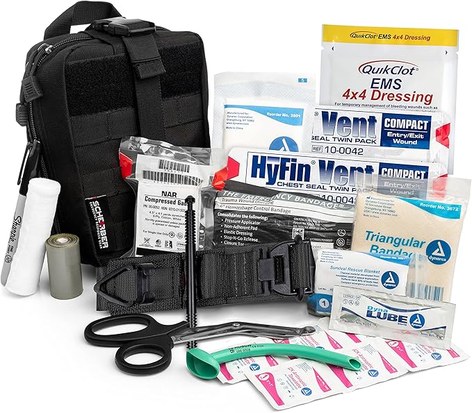 Scherber Premium IFAK Kit Trauma Pack | HSA/FSA Approved | SOF Tourniquet, QuikClot 4x4 HyFin Chest Seal, Israeli Bandage...