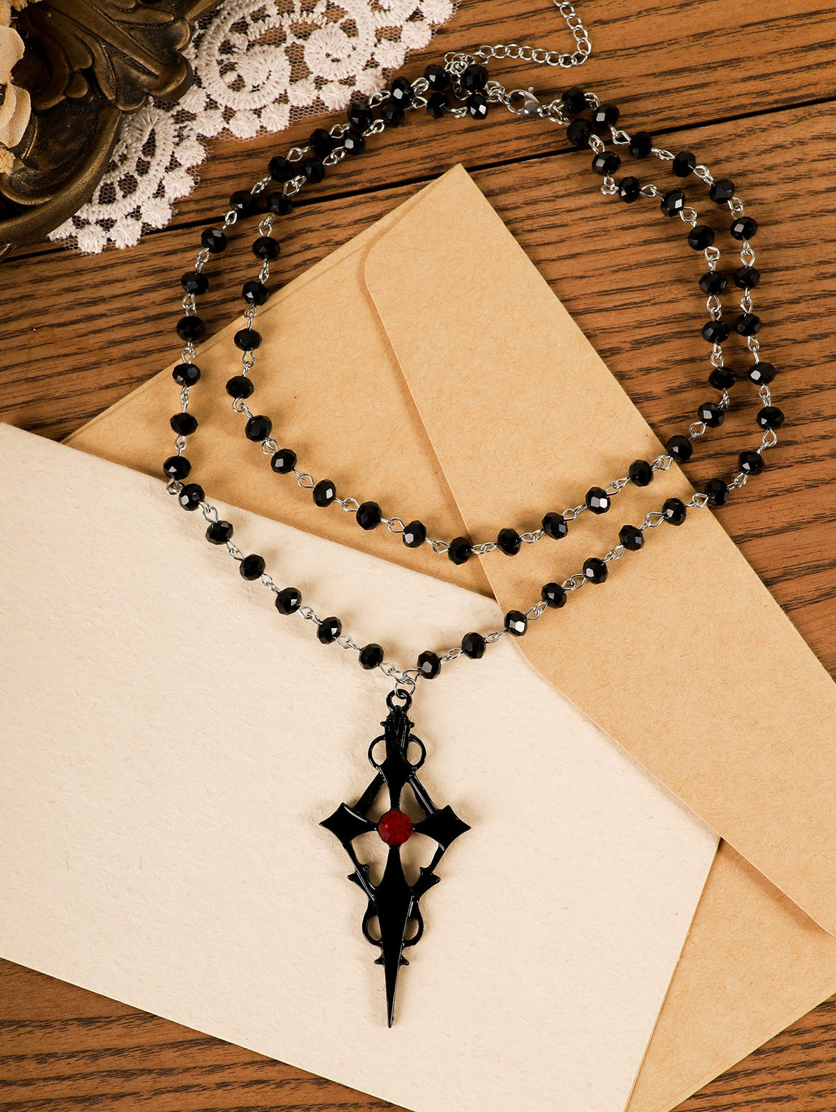 Sacina Gothic Black Cross Necklace, Layered Cross Necklace, Halloween Christmas New Year Jewelry Gift For Women