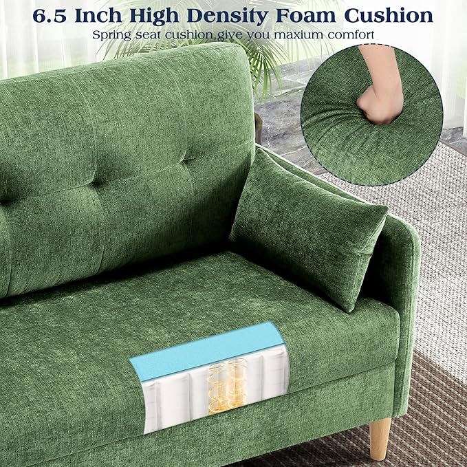 Hanherry Loveseat Sofa, 47” Small Couch for Living Room, Comfy Chenille Fabric Love Seat for Bedroom with Throw Pillow,Removable Cushion Cover,Couches for Small Space,Apartment,Dorm
