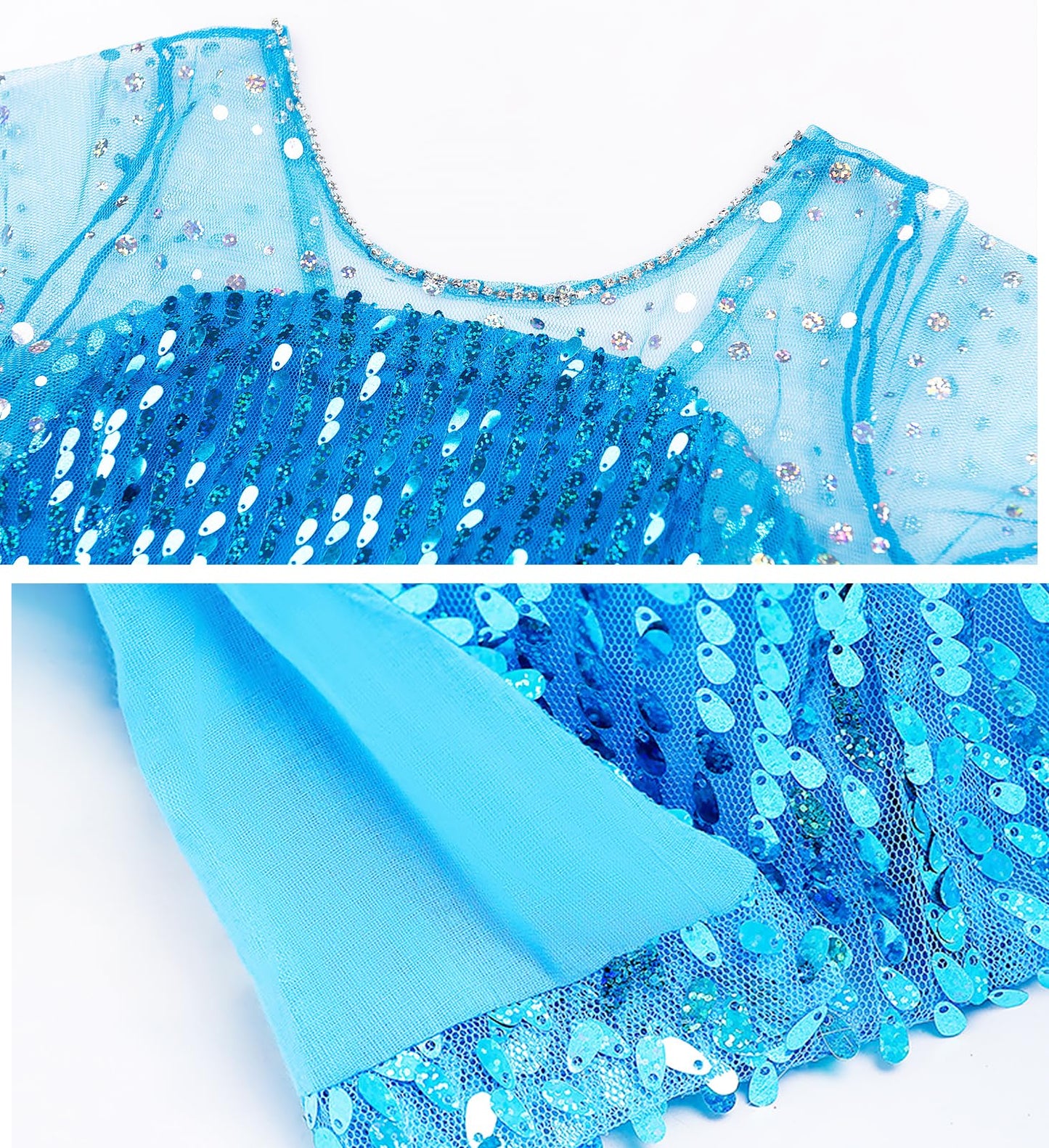 Esvaiy Girls Princess Elsa Dress Costume - Luxury Sequin Halloween Birthday Party Dress Up Kids 3t 4t 5t 6t 7t 8t (5-6 Years, Blue)