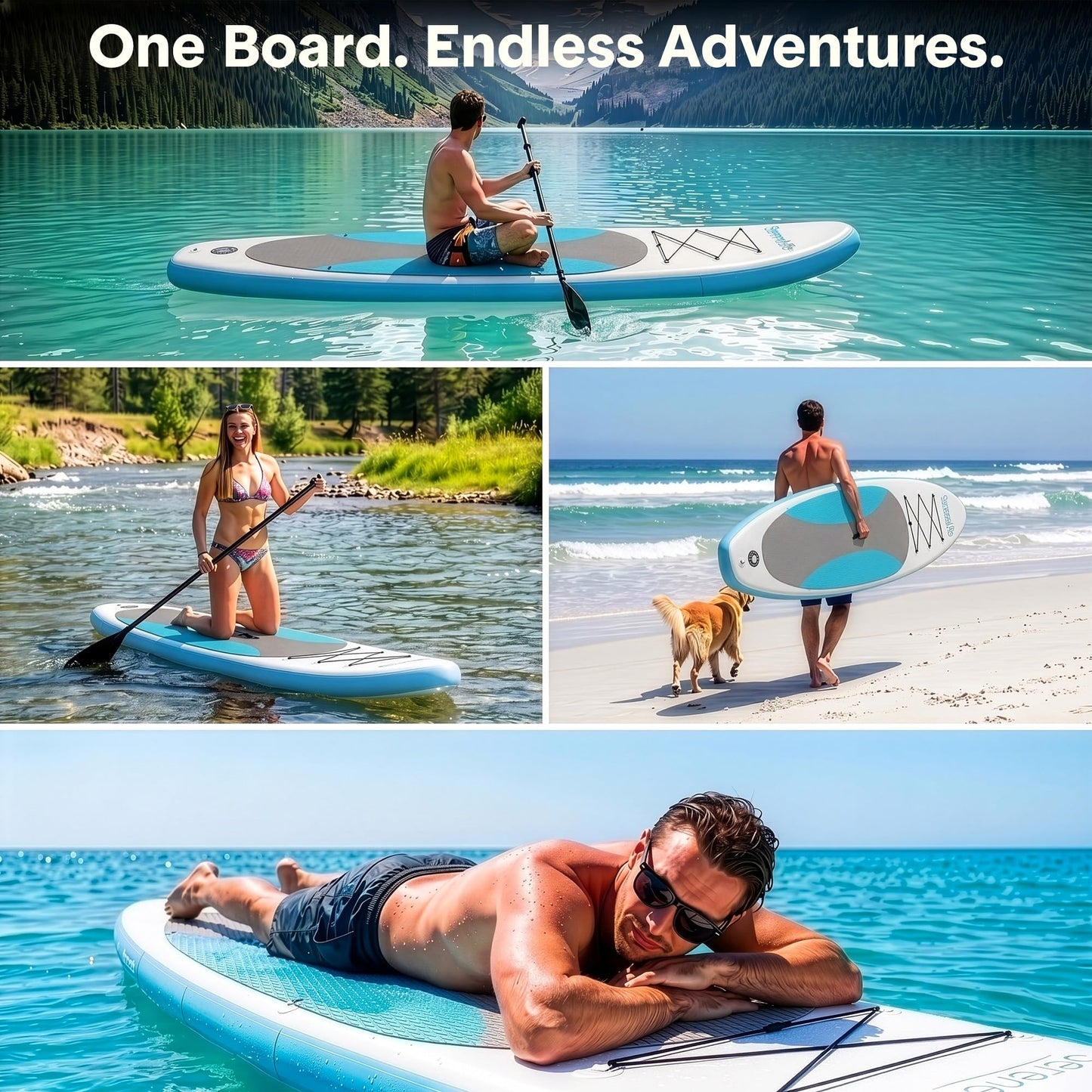 SereneLife Inflatable Stand Up Paddle Board - Wide Stable Design, Non-Slip Deck for Adults & Youth with Premium Paddle Board Accessories: Carry Bag, Dual Action Pump, Paddle, Ankle Leash - 10'