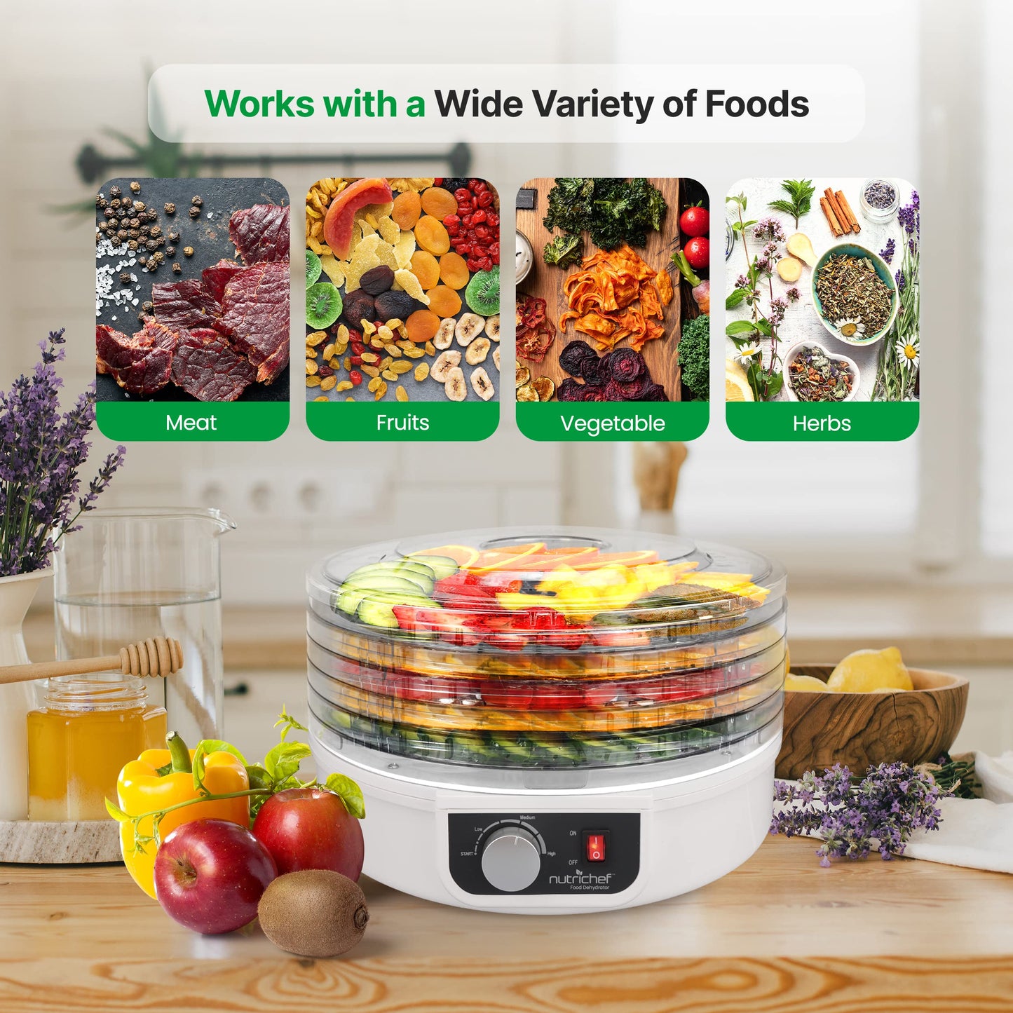 Nutrichef Food Dehydrator - Dehydrate Beef Jerky, Meat, Mushrooms, Fruits & Vegetables At Home | Utilizes High-Heat Circulation