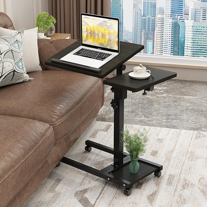 TigerDad Mobile Adjustable Height Laptop Stand PC Portable Laptop Swivel Table Rolling Table with Wheels Caster and Mouse ...
