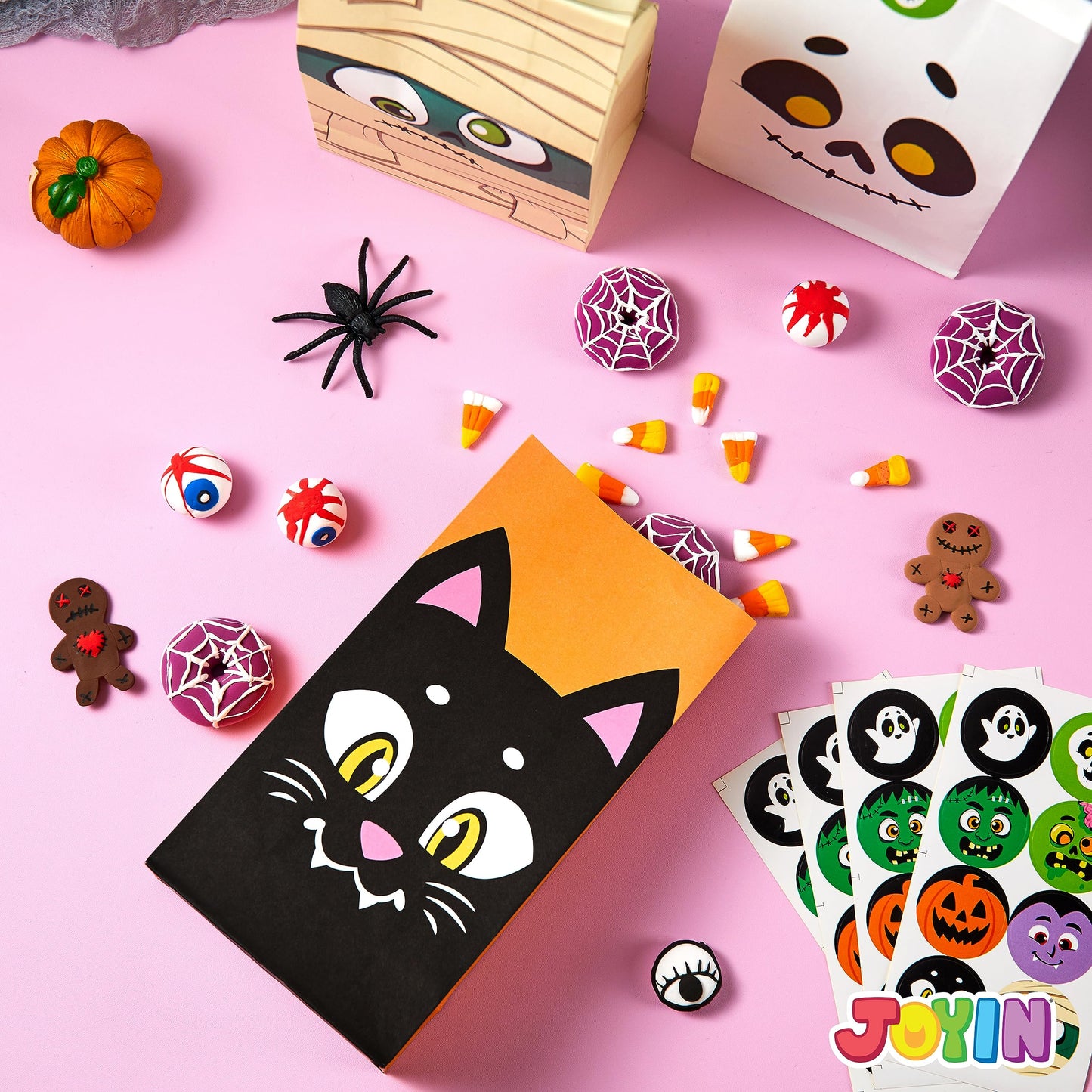 JOYIN 72PCS Halloween Treat Bags, Candy and Goodie Bags, 6 Styles with Stickers, Party Supplies for Kids Halloween Party Favors Exchange, Holiday Pastries Supplies