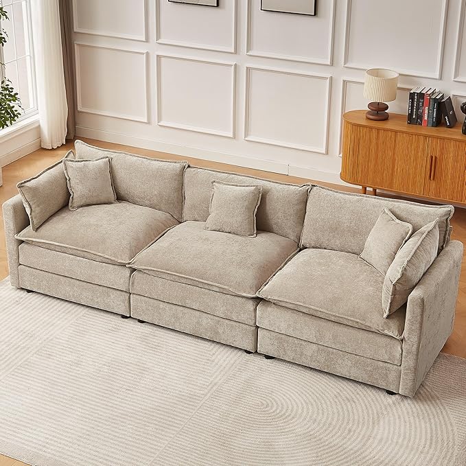 saows Modular Sectional Sofa, 112.2 Inch Rectangle Shaped Couch Set with Armrests, 3-Seater Comfy Cloud Couches for Living Room Apartment, Coffee