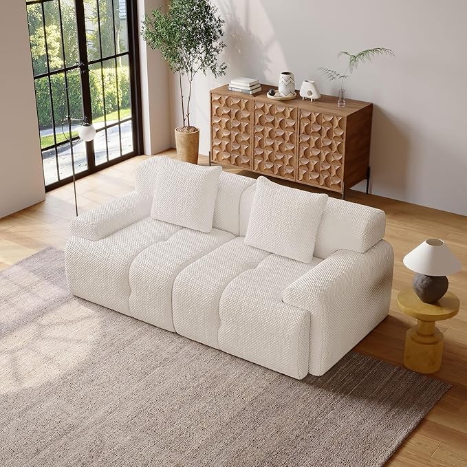 73" Modern Modular Sectional Sofa, 2 Seater Convertible Chenille Cloud Couch Sofa Set, Boneless Couches for Living Room with Ottoman, No Assembly Required, White