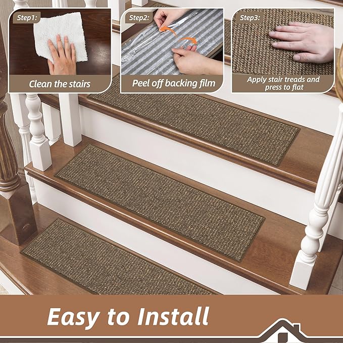 BEQHAUSE Stair Treads for Wooden Steps 28inX9in, Carpet Stair Treads Non Slip Indoor, Machine Washable Stair Runners for Kids Elders and Pets, Carpet for Stair Rugs Mat, TPE Backing, 1pcs, Brown
