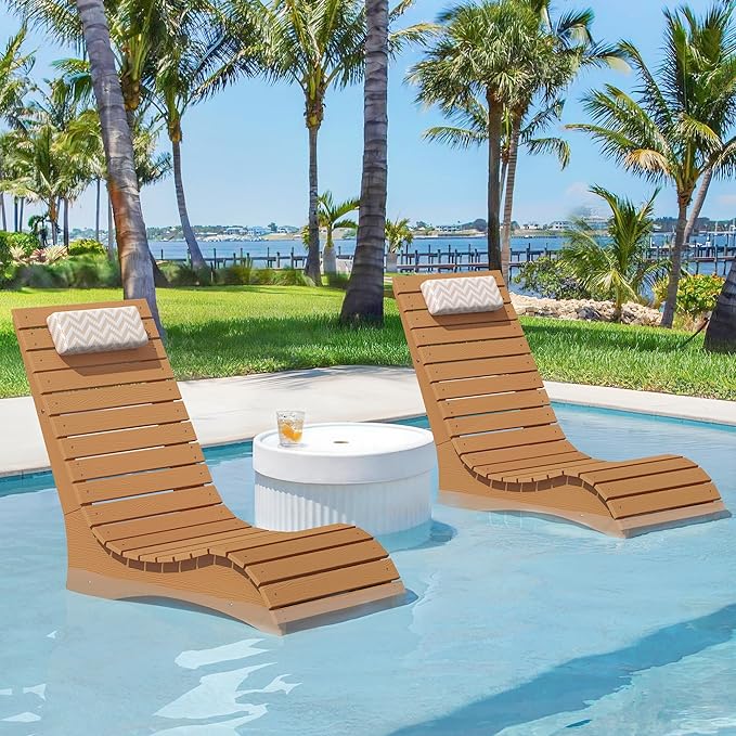 Homenjoy HDPS Pool Lounge Chairs, Use in Pools Lounge Chairs up to 10-Inches of Water, Chaise Chairs with Headrest, Lounge Chair Outdoor, Fade-Resistant Pool Lounger for Deck