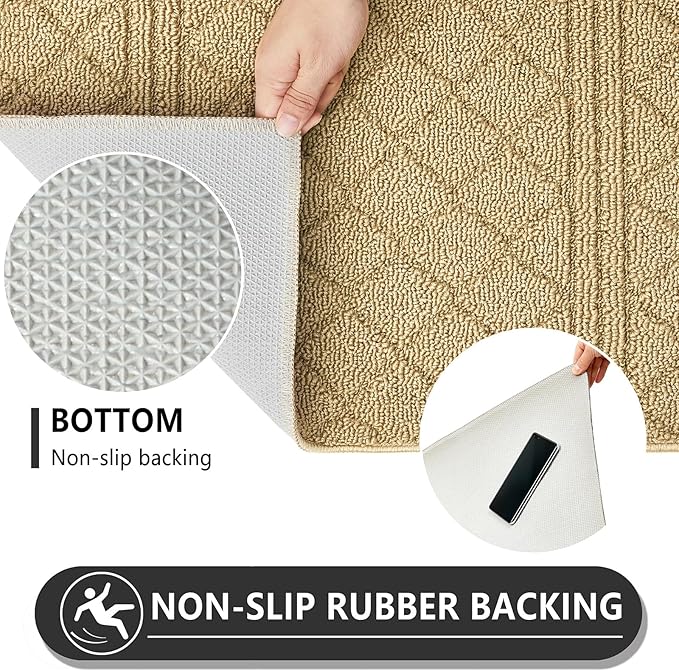 REFETONE Indoor Doormat, Front Back Door Mat 36"x60" Absorbent Rubber Backing Non Slip Door Mats, Low-Profile Resist Dirt Entrance Rugs, Machine Washable Door Rug Inside Floor Mat for Entryway, Beige