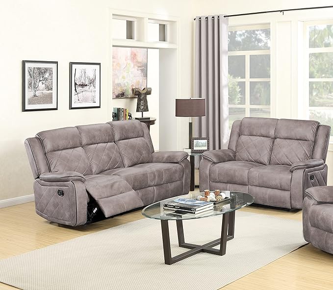 GTU Furniture 2PCS/3PCS Grey Living Room Reclining Sofa Set, Microfiber Recliner Sofa, Loveseat, Chair Set (2-Piece Set)