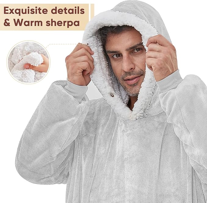 yescool Wearable Blanket Hoodie, Flannel Sherpa Fleece Blanket Sweatshirt for Adults Women Men,One Size Fits All