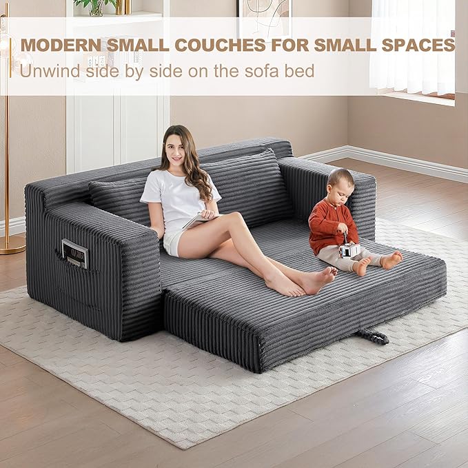 73" Convertible Sofa Bed, 2 in 1 Folding Couch Bed, Boneless Couch in a Box, Cloud Loveseat Sleeper, Fold Out Comfy Floor Futon Sofa with 2 Pillows for Living Room Bedroom, No Assembly (Grey, 73")