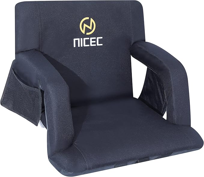 Nice C Stadium Seats, Floor Chair, Bleacher Chairs, 5 Reclining Positions Waterproof Cushion, Ultralight, Foldable, Extra Thick Padding, with Shoulder Straps & Net Pockets, Power Bank Not Included