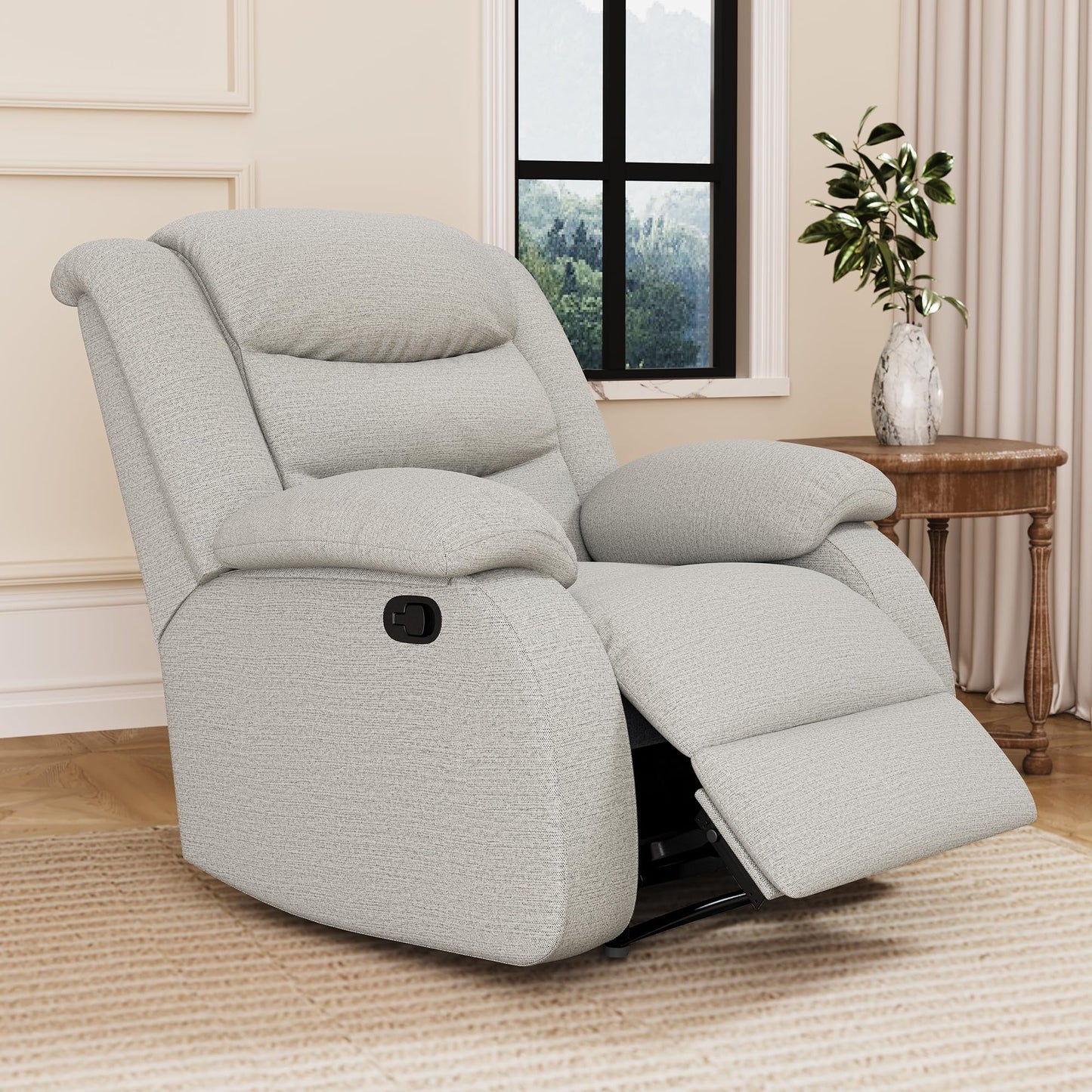 Erdoru Oversized Fabric Recliner Chair, Overstuffed Manual Recliner Chair Single Sofa with Comfortable Arm and Backrest, Comfty Home Theater Seating for Living Room, Meeting Room, Bedroom, Light Grey