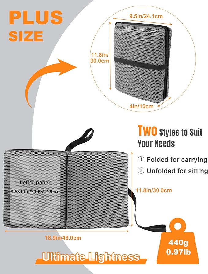 FASTMOMENT Airplane Seat Cushion Portable Travel Cushion for Comfort Foldable Stadium Pad with Breathable Fabric Seat Pad Perfect for Long Flights, Office, Bleacher, Camping