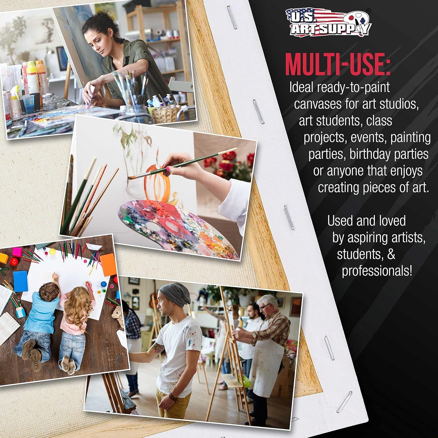 U.S. Art Supply 5-Pack Bulk Stretched Canvas for Painting 4 x 4 inch, Gallery Depth 1-1/2" Profile - 12oz Acrylic Gesso Triple Primed, Professional Artist Quality, 100% Cotton - Oil, Pouring Paint