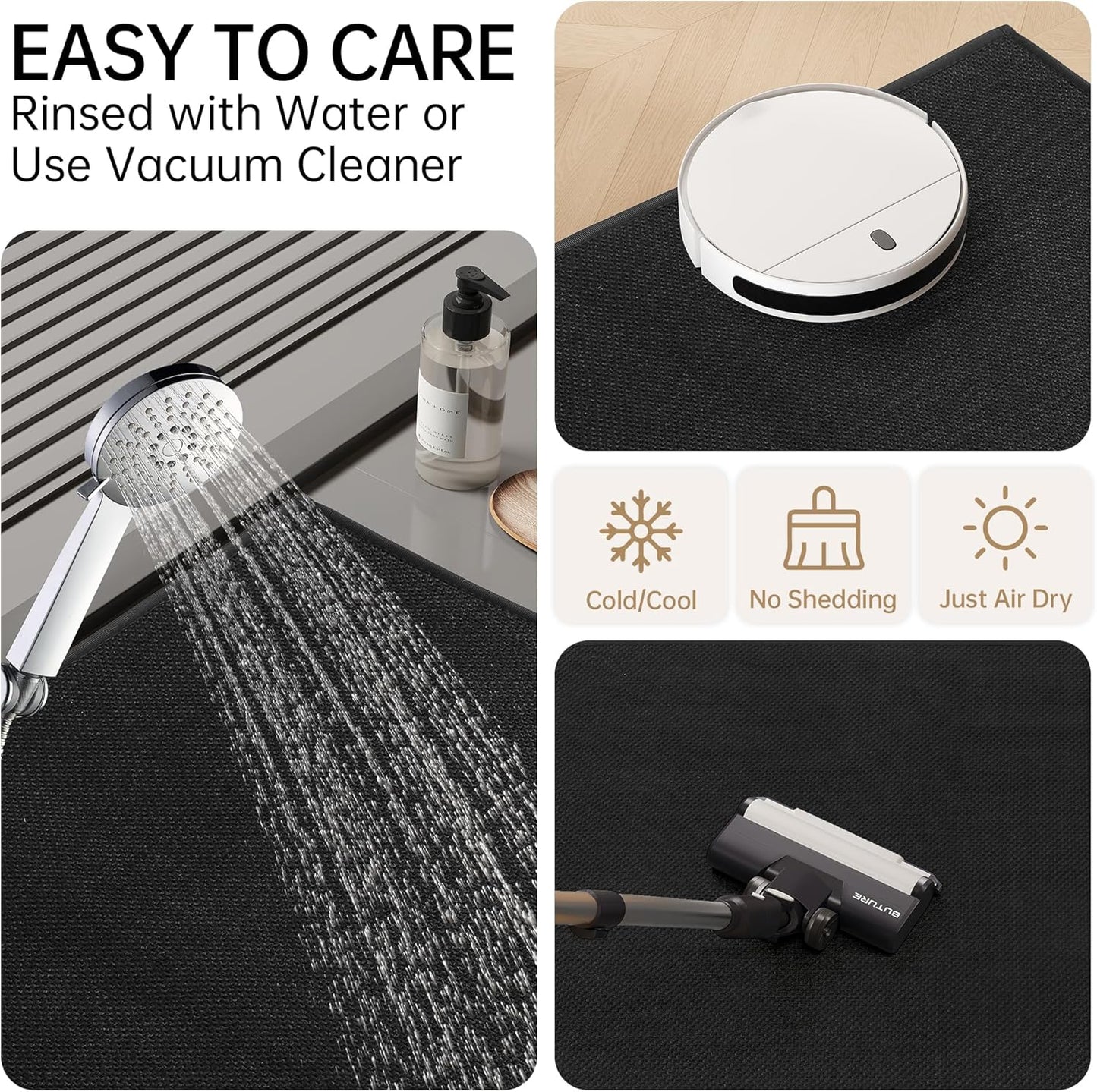 Mecko Bath Mat, Ultra Absorbent Quick Dry Bathroom Floor Mats-Upgraded Thin Cozy Cloth Bathroom Mat(Black,20"x32")