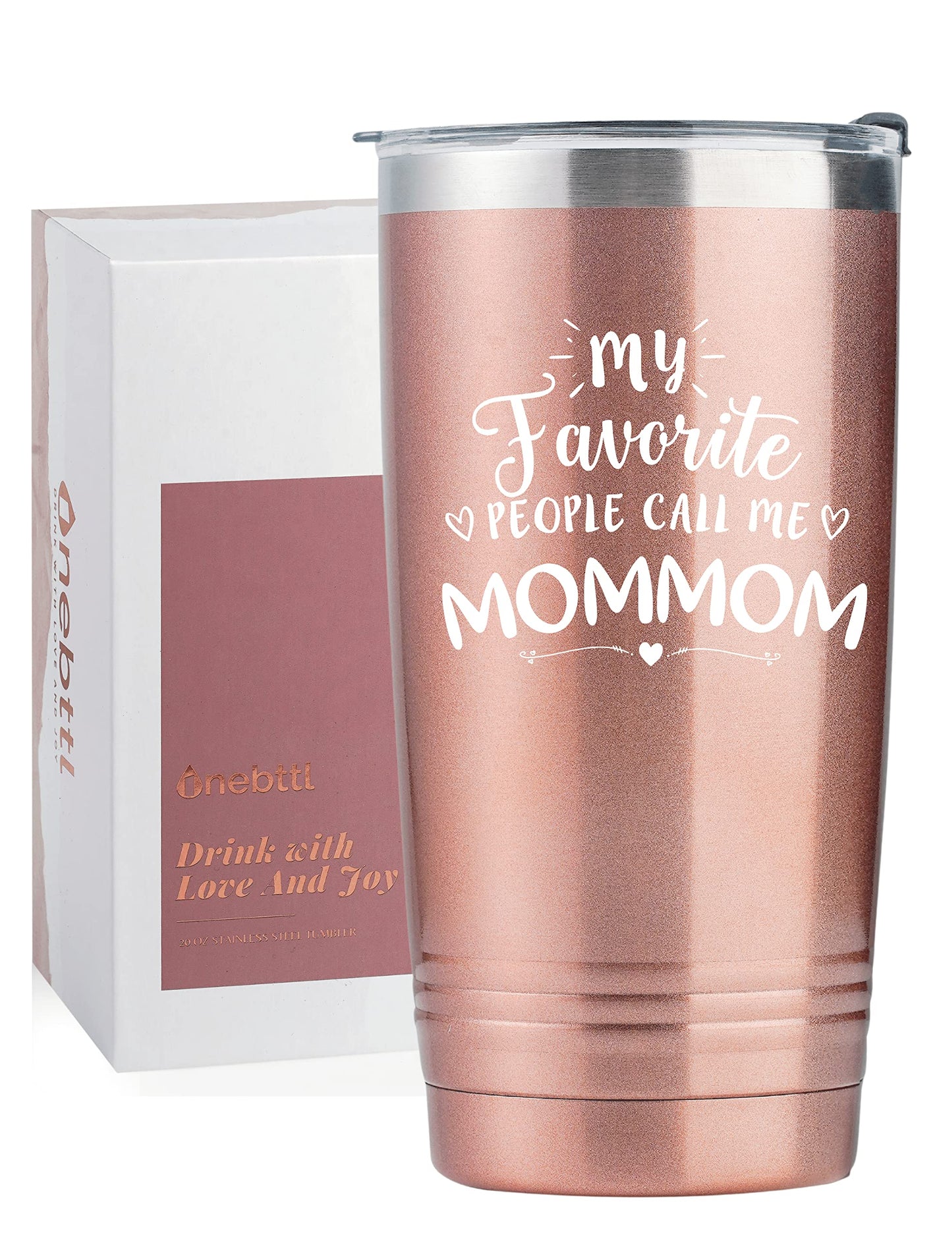 Mommom Gifts for Grandma, Insulated Stainless Steel Wine Tumbler with Lid, For Nana, Gigi, Granny, Grammy, Birthday, Mother’s Day, Christmas gifts, Rose Gold, (20 oz) Call me Mommom